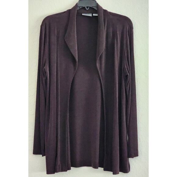 SWEATER/COVER UP-CHICO'S TRAVELERS-Brown-Knit-No Buttons-Hip Length-Chico's 1/SM - Picture 1 of 12